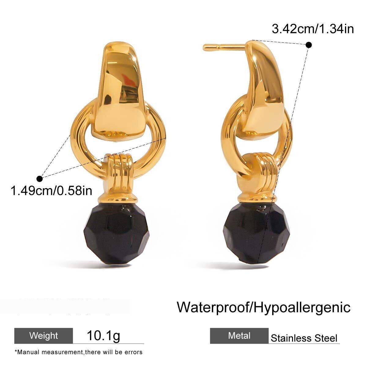1 Pair Classic Series Retro Geometric Stainless Steel Waterproof Gold Color Natural Stone Women's Drop Earrings h5 Picture2