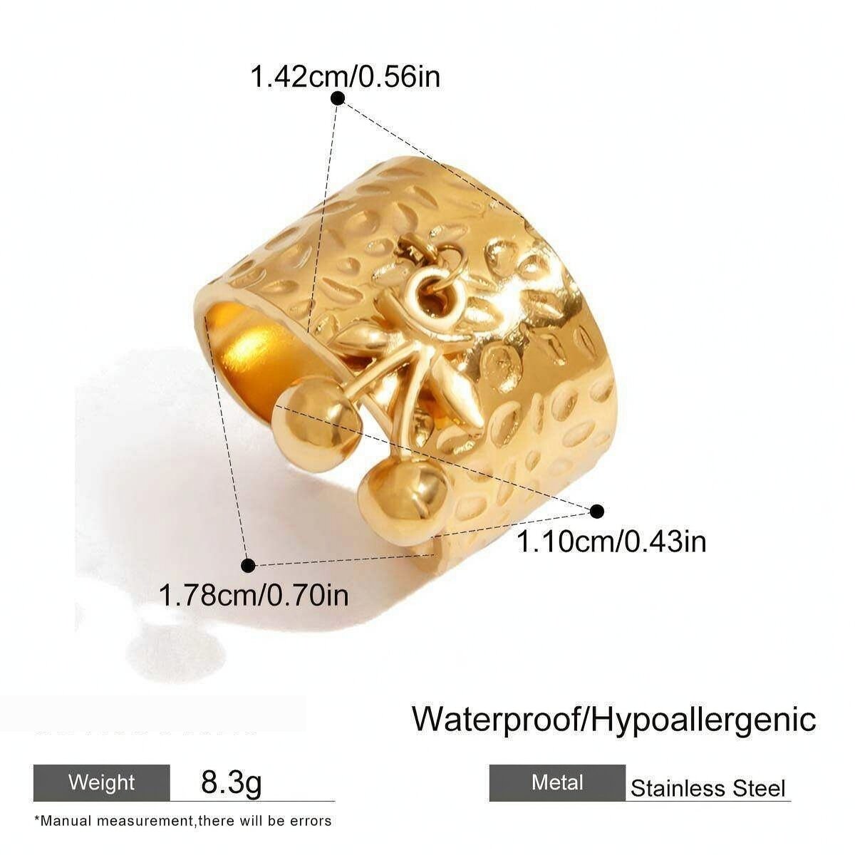 1 Piece Romantic Series Cherry Stainless Steel Waterproof Gold Color Statement Rings Picture2