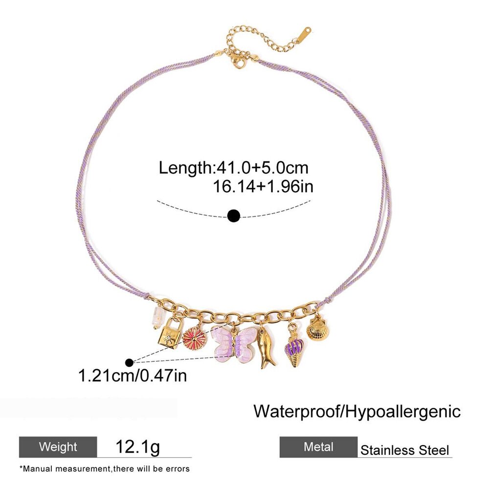 1 Piece Romantic Series Natural Butterfly Stainless Steel Waterproof Gold Color Women's Braided Necklaces Picture2