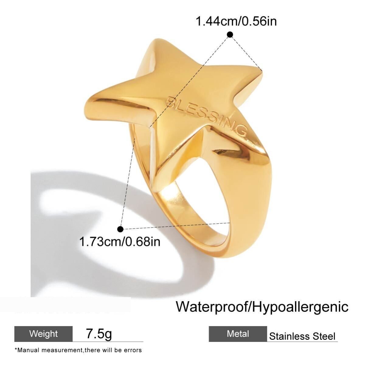 Star Stainless Steel Waterproof  Gold Color  Minimalist Rings h5 