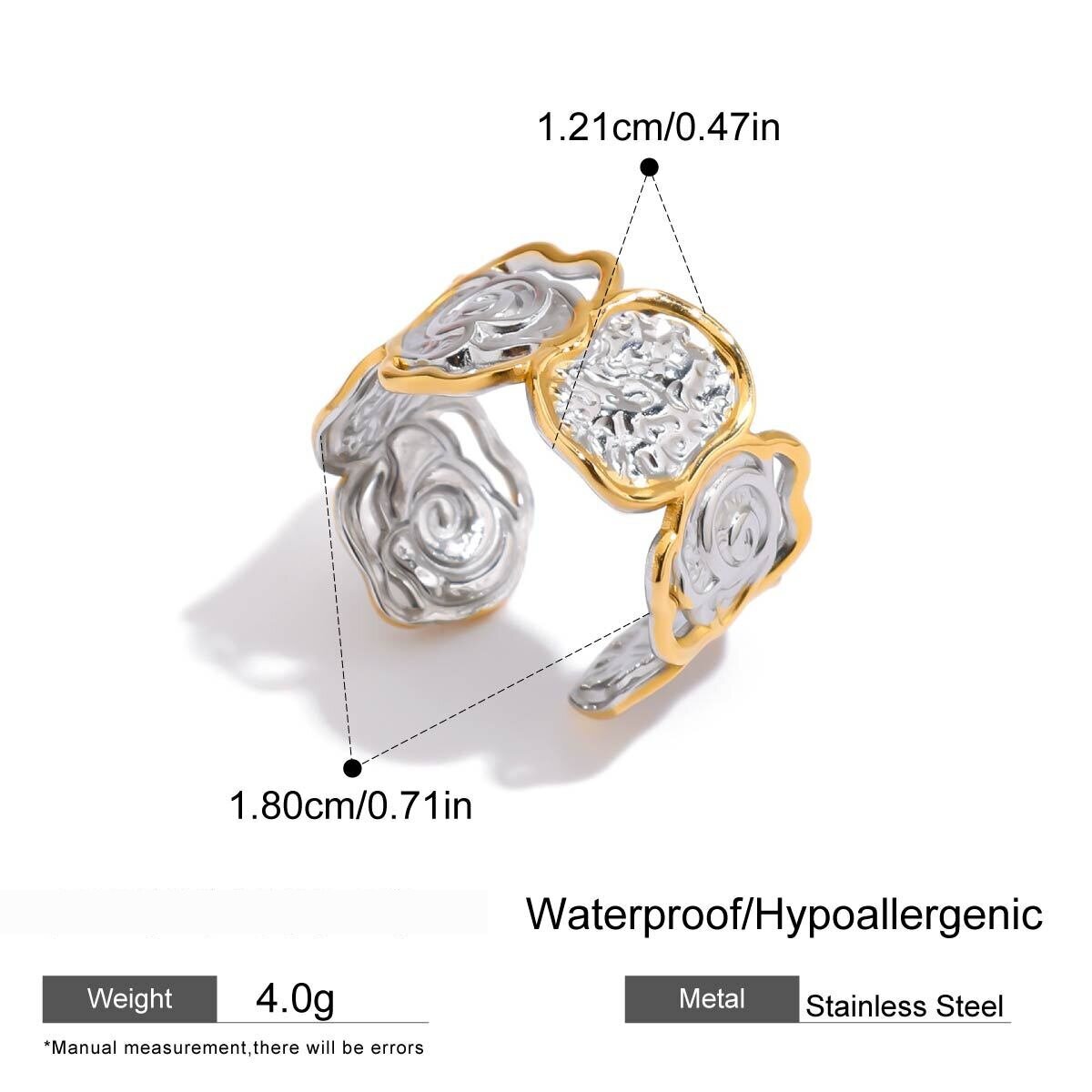 Retro Flower Stainless Steel Waterproof  Mixed Color Statement Rings Picture2