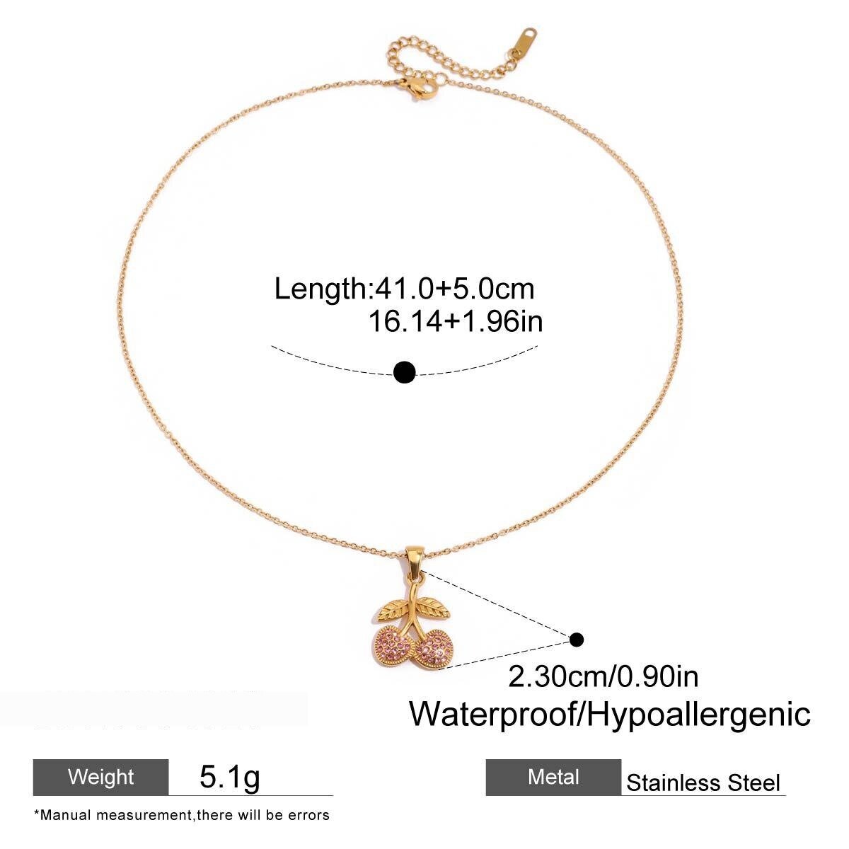 Sweet Cherry Stainless Steel Waterproof  Gold Color  Pendant Necklaces h5 Picture2