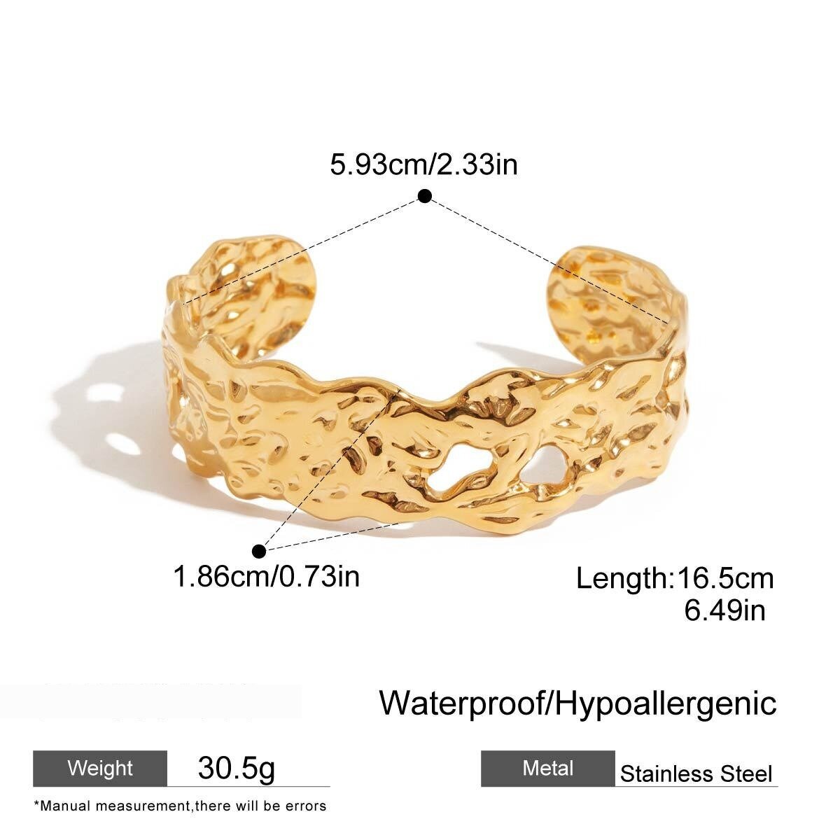 Retro Solid Color Stainless Steel Waterproof  Gold Color Cuff Bracelets Picture2