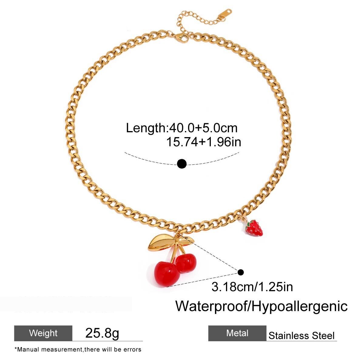 Sweet Cherry Stainless Steel Waterproof  Gold Color  Pendant Necklaces Picture2