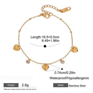 Heart Stainless Steel Waterproof Gold Color Charm Bracelets h5
