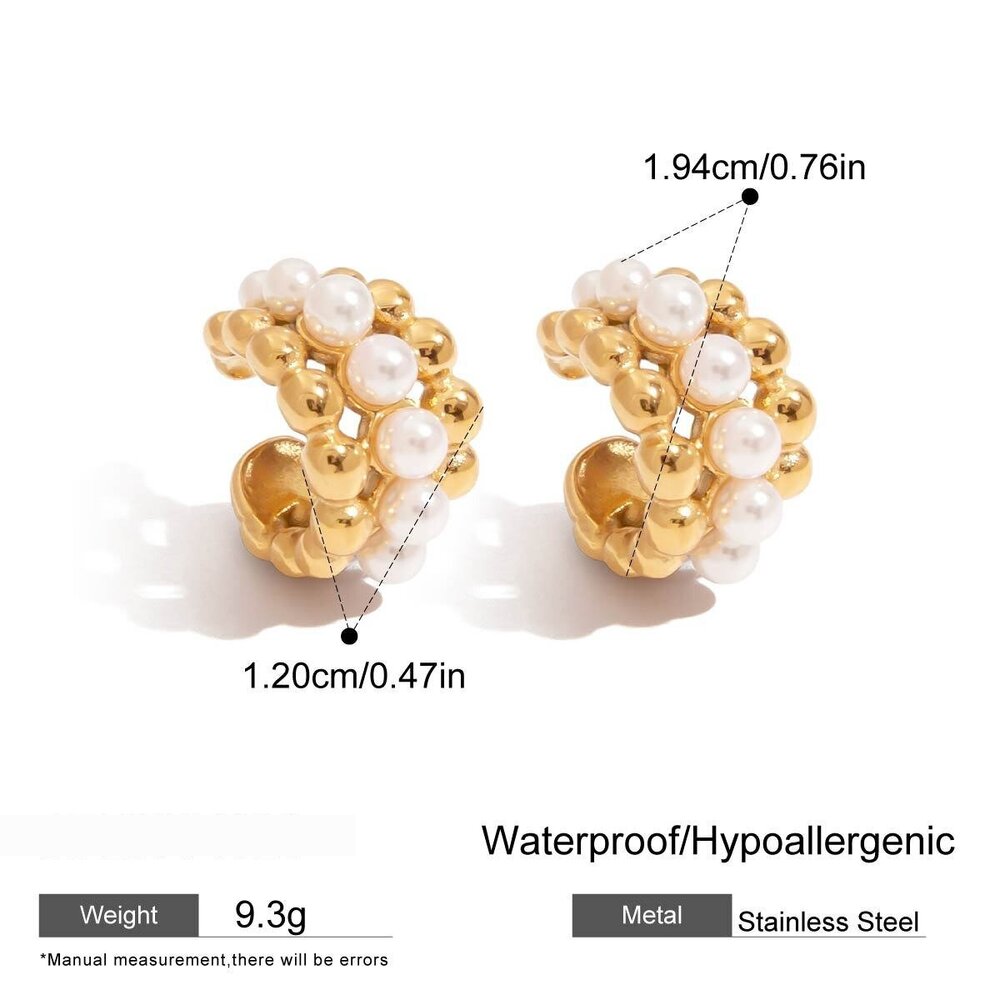 Retro Beads Stainless Steel Waterproof Gold Color Ear Cuffs Picture2