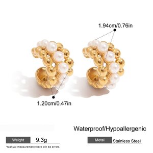 Retro Beads Stainless Steel Waterproof Gold Color Ear Cuffs h5 Picture2