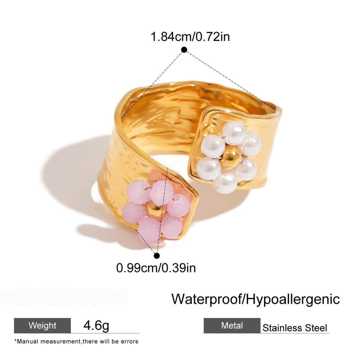 Anillo De Acero Inoxidable Dorado Resistente Al Agua Con Diseño De Flor Romántica Imagen2