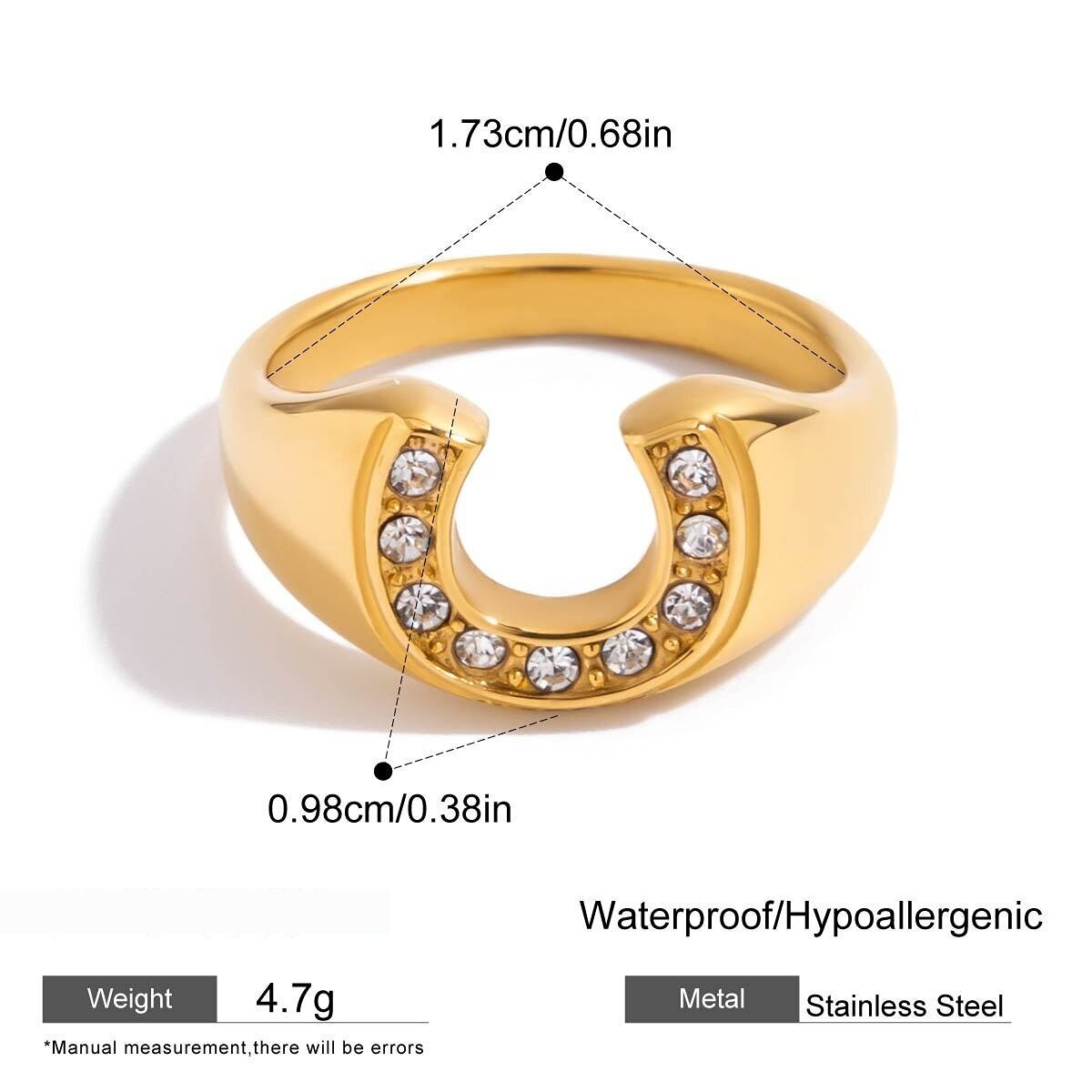 U Shape Stainless Steel Waterproof Gold Color Minimalist Ring Picture2