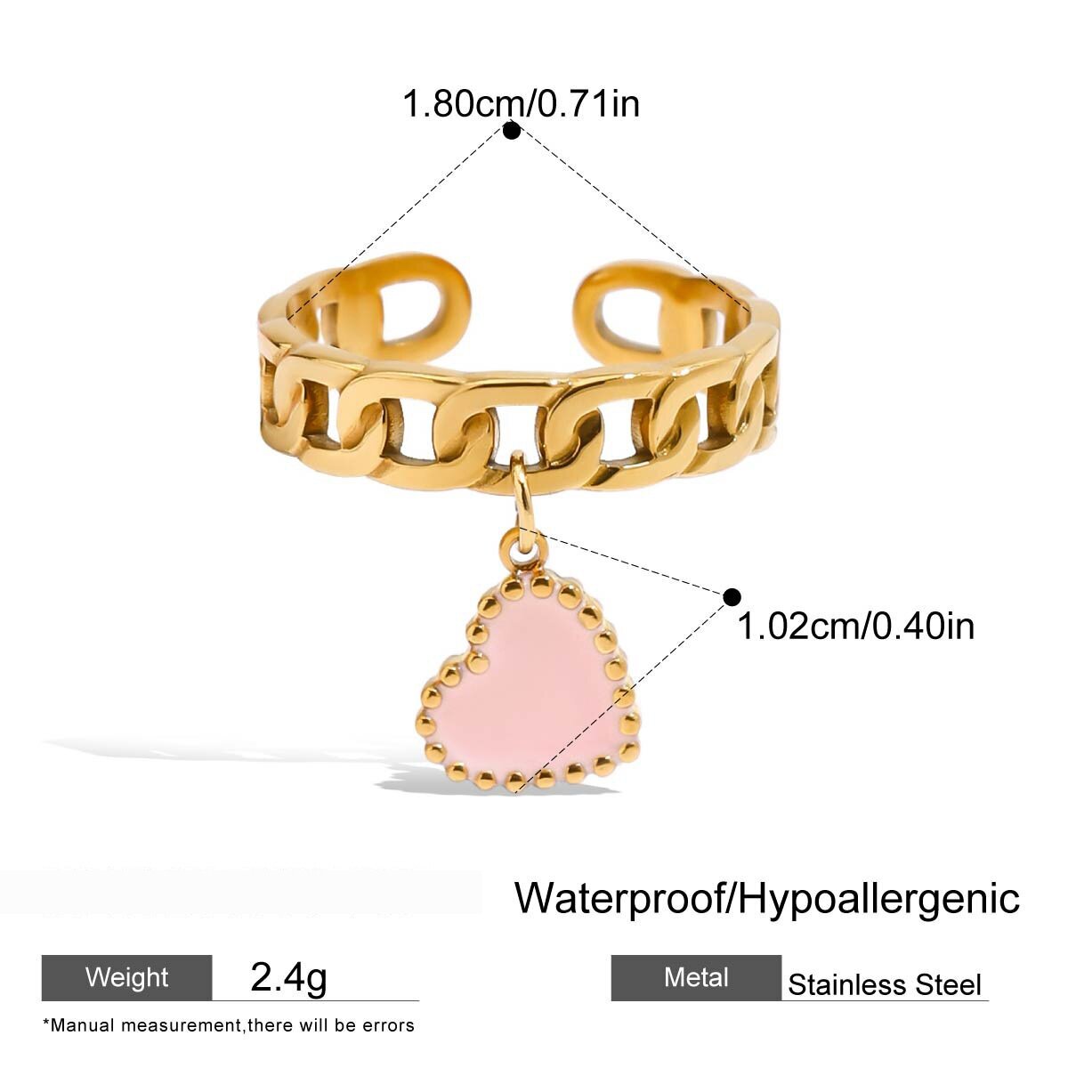 Retro Heart Stainless Steel Waterproof Gold Color Statement Rings h5 