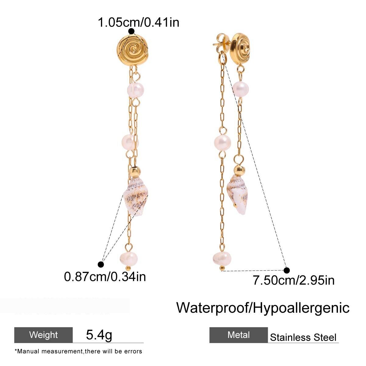 Oceanic Stainless Steel Waterproof  Gold Color Shell Dangle Earrings Picture2