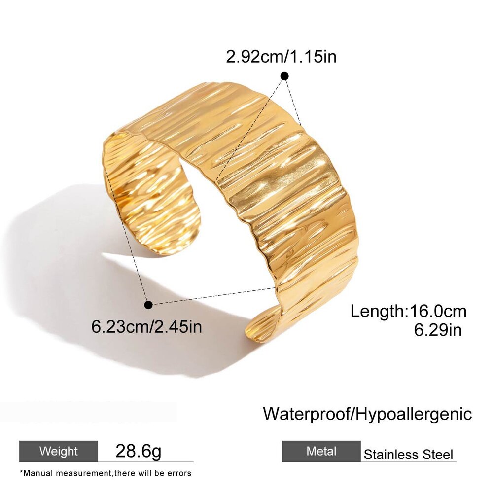 Solid Color Stainless Steel Waterproof Gold Color Cuff Bracelets Picture2
