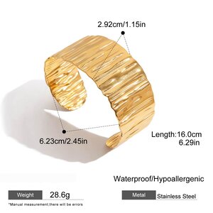 Solid Color Stainless Steel Waterproof Gold Color Cuff Bracelets h5 Picture2
