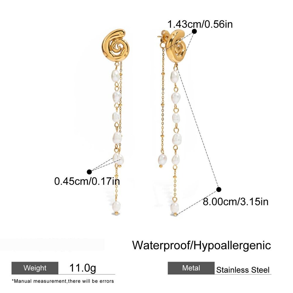 Eleganti Orecchini Con Perline Color Oro Impermeabili In Acciaio Inossidabile Con Nappa Immagine2
