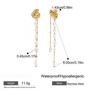 Eleganti Orecchini Con Perline Color Oro Impermeabili In Acciaio Inossidabile Con Nappa h5 Immagine2