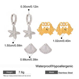Conjunto De Pendientes De Acero Inoxidable Color Dorado Estilo Oceánico h5 Imagen2