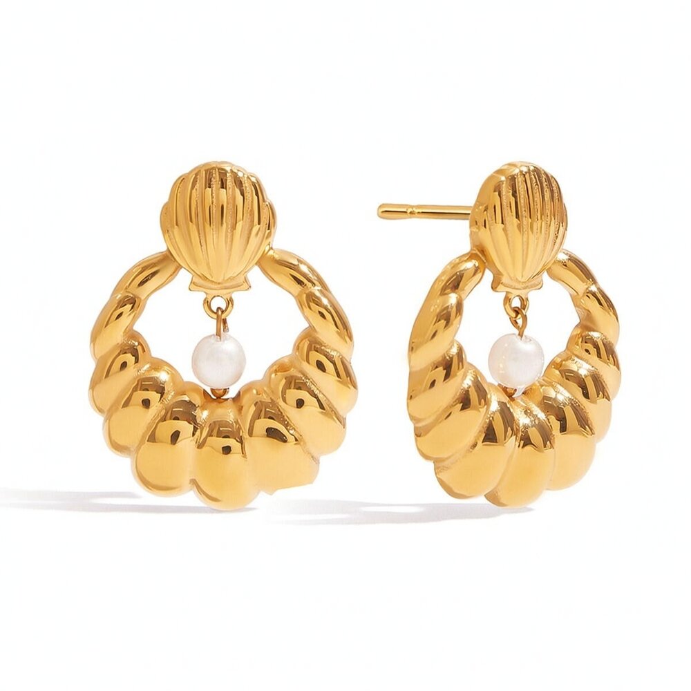 Pendientes De Botón De Acero Inoxidable Color Dorado Estilo
