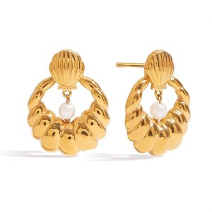 Pendientes De Botón De Acero Inoxidable Color Dorado Estilo h5
