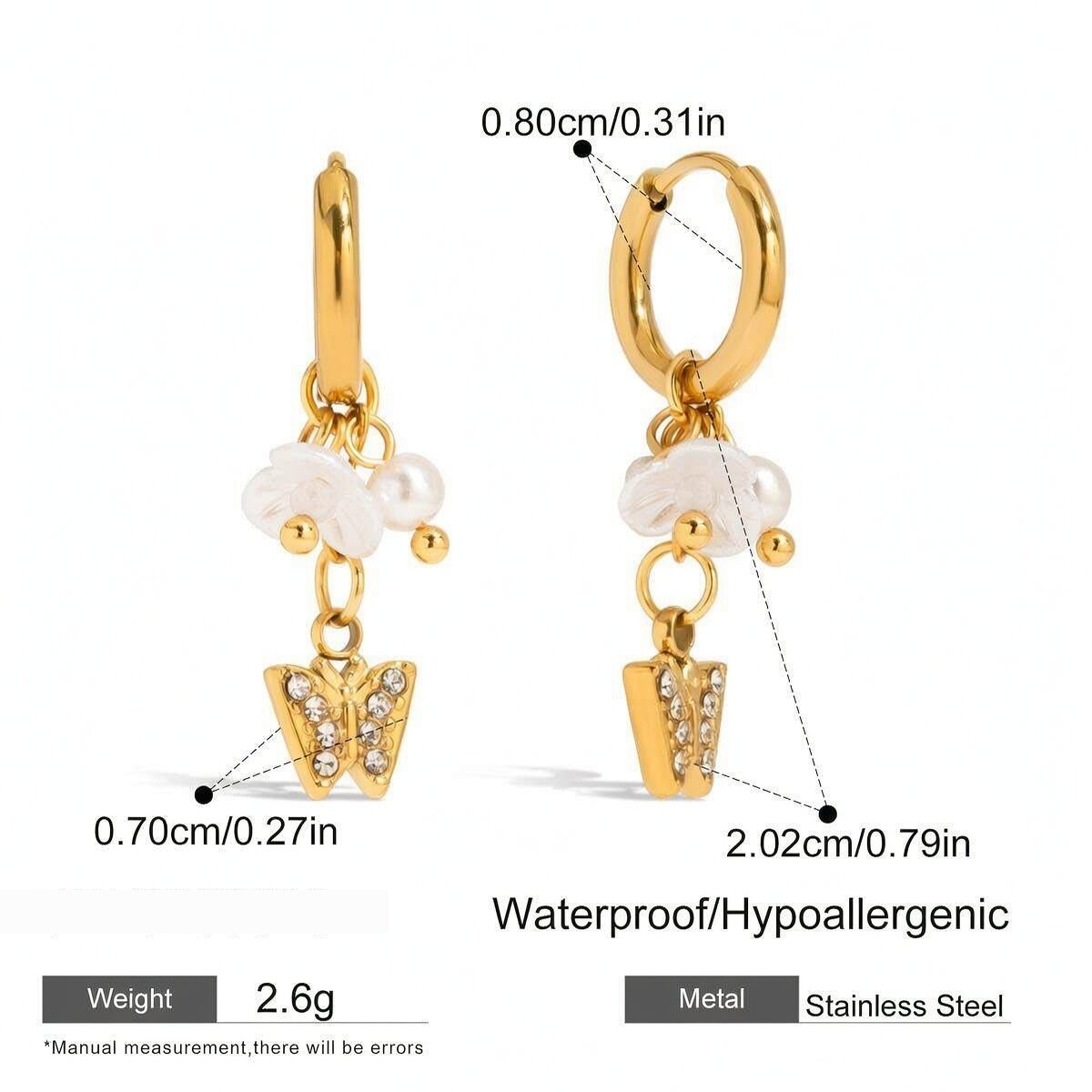 Romantische, Wasserfeste Ohrhänger Aus Edelstahl In Gold Mit Blumenmuster Bild2