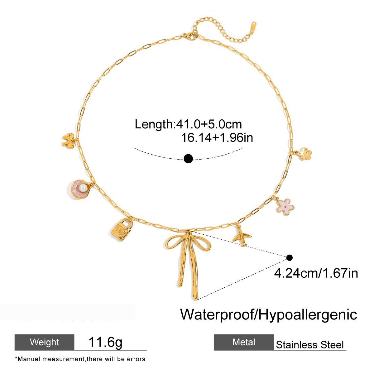 Bow Knot Stainless Steel Waterproof  Gold Color Pendant Necklace Picture2