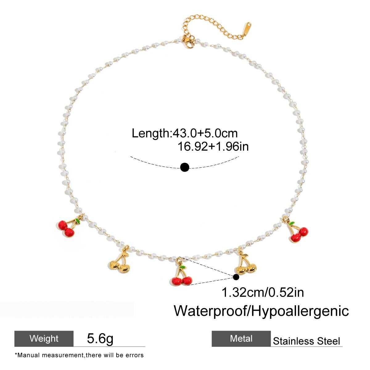Sweet Cherry Stainless Steel Waterproof Gold Color Pendant Necklace h5 Picture2