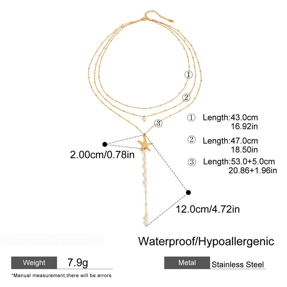 Collier Multicouche En Acier Inoxydable Doré Avec Étoile De Mer De Style Ins h5Image2