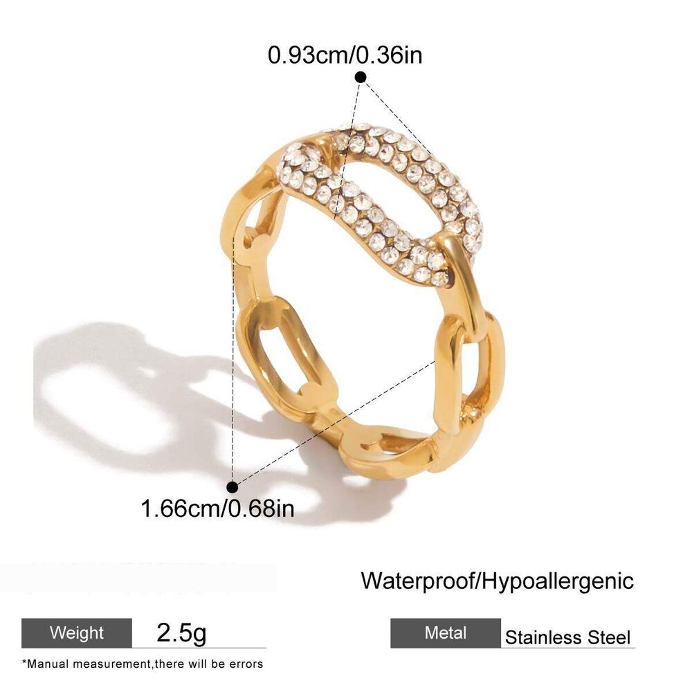 Stainless Steel Waterproof Gold Color Zircon Minimalist Ring Picture2