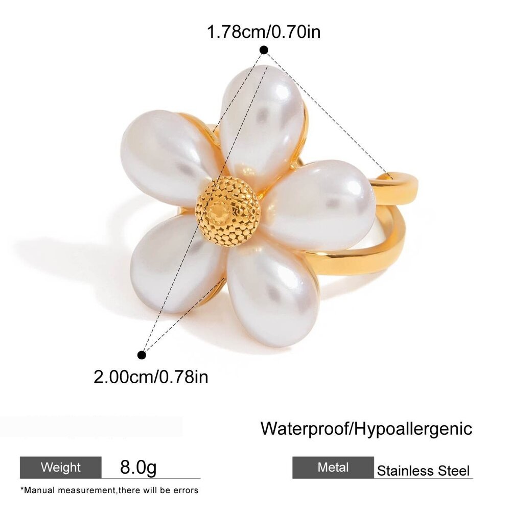 Romantic Flower Stainless Steel Waterproof Gold Color Statement Ring Picture2