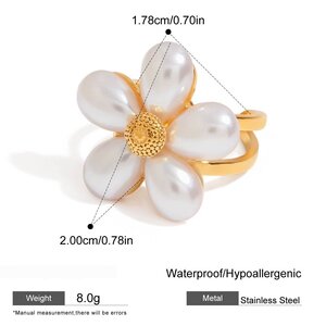 Romantic Flower Stainless Steel Waterproof Gold Color Statement Ring h5 Picture2