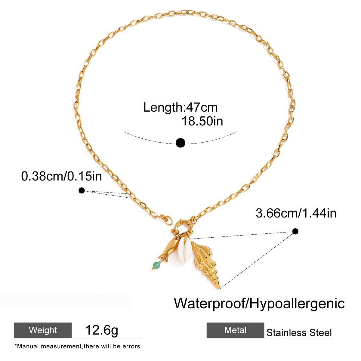 Waterdichte Gouden Hangerketting Van Roestvrij Staal Met Oceaanmotief Afbeelding2