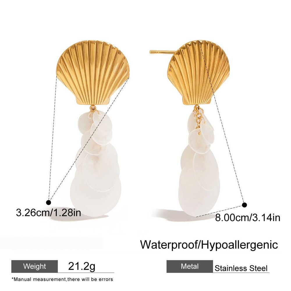 Elegant Shell Stainless Steel Waterproof Gold Color Dangle Earrings Picture2