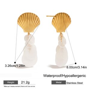 Elegant Shell Stainless Steel Waterproof Gold Color Dangle Earrings h5 Picture2