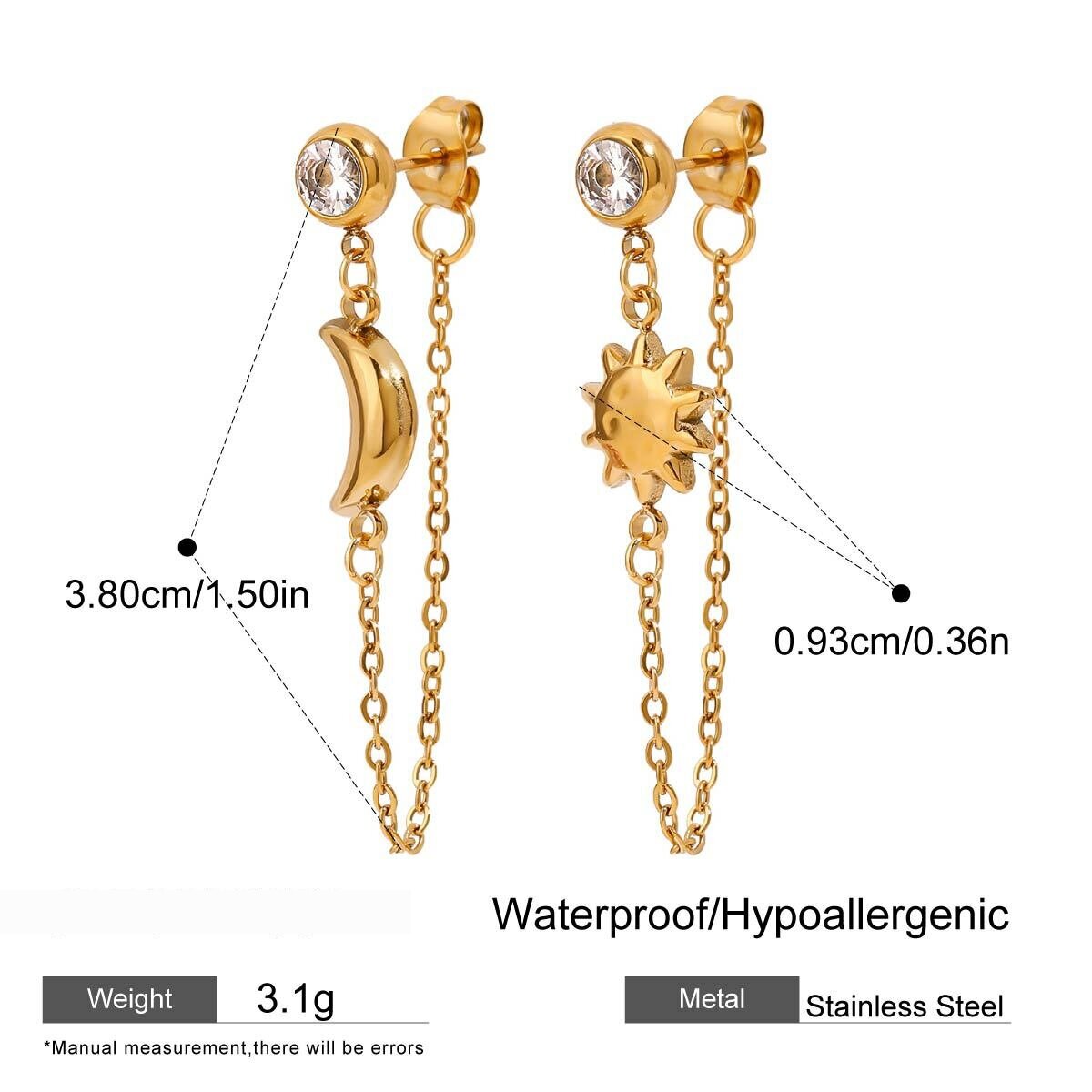 Daily Sun & Moon Stainless Steel Waterproof Gold Color Drop Earrings h5 Picture2