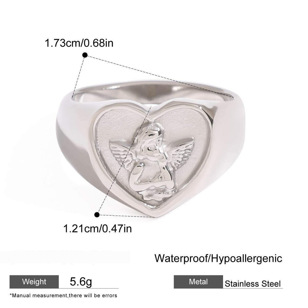 Style Heart Angel Stainless Steel Gold Color Statement Rings Picture2