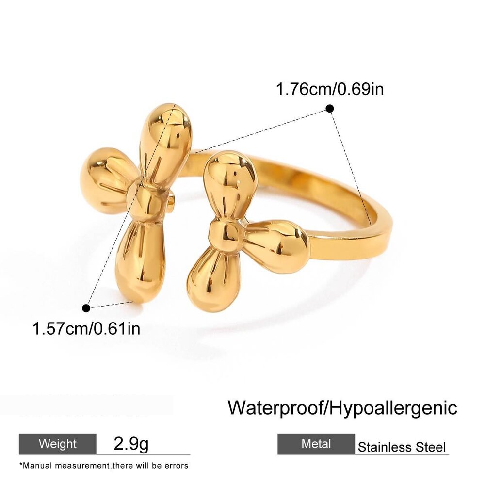Blumenförmige, Wasserdichte Statement-Ringe Aus Edelstahl In Goldfarbe Bild2