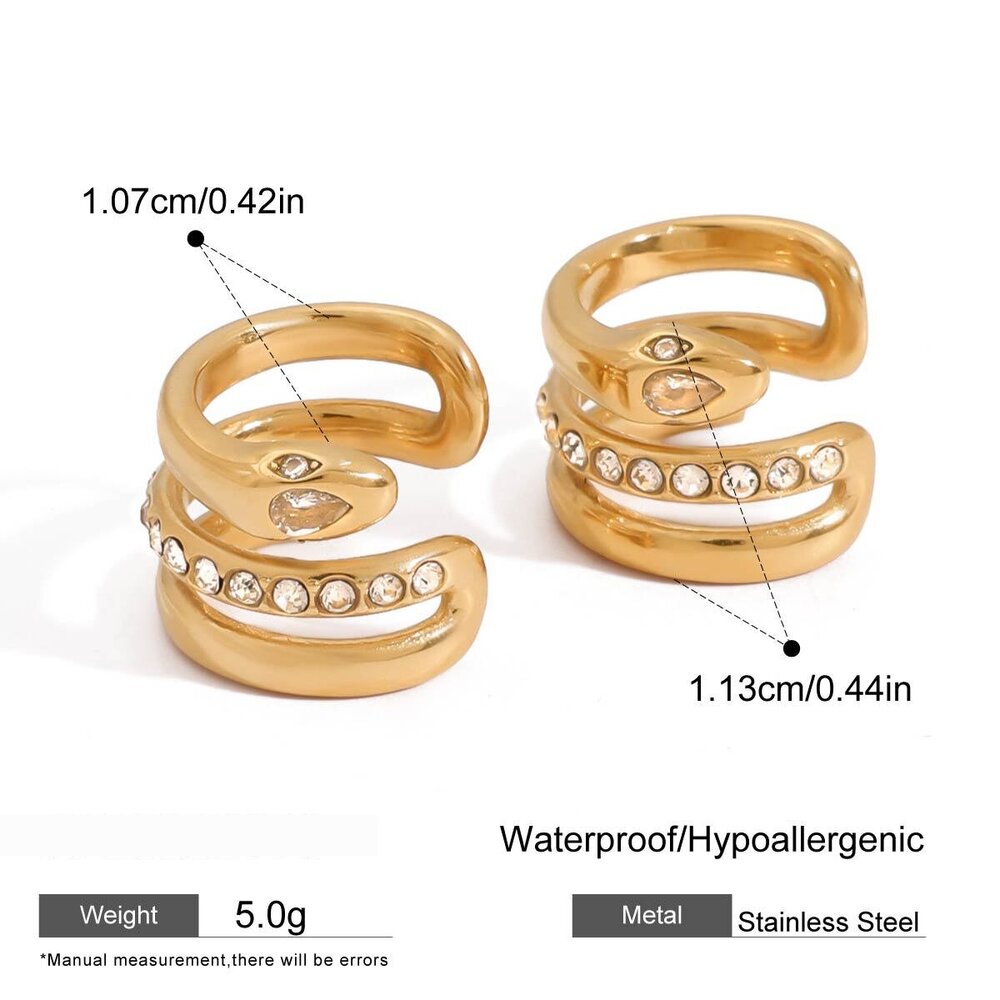 Snake Stainless Steel Waterproof Gold Color Ear Cuffs