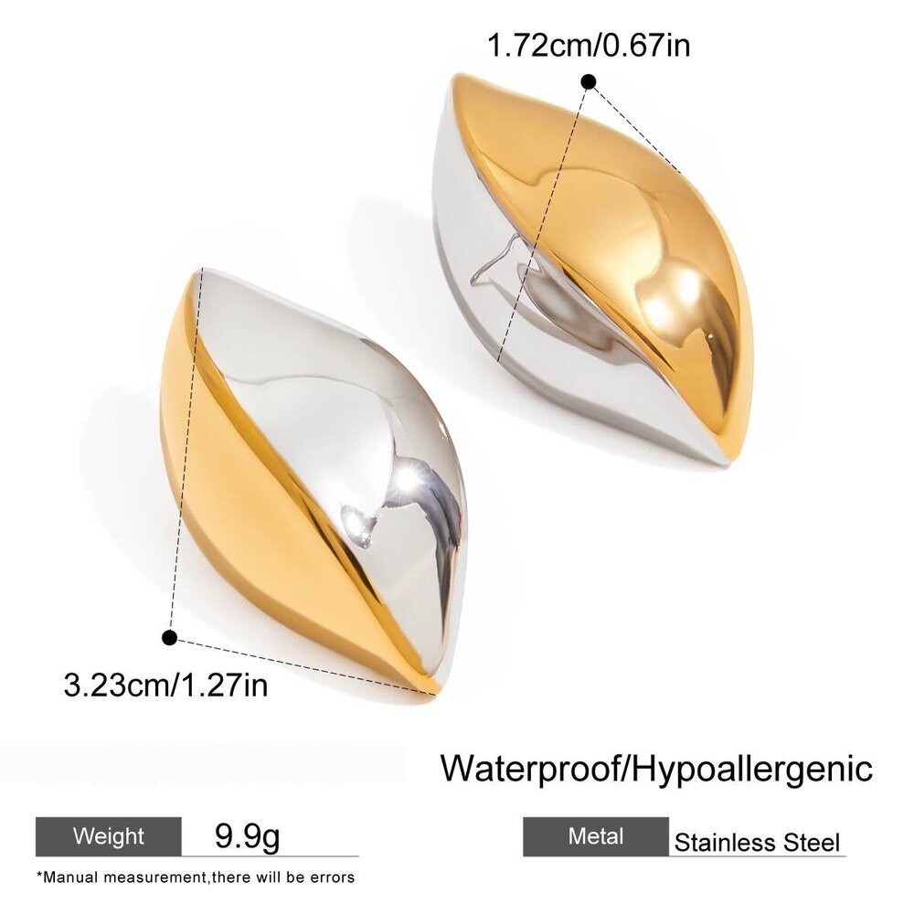 Simple Leaves Stainless Steel Waterproof Gold Color Stud Earrings