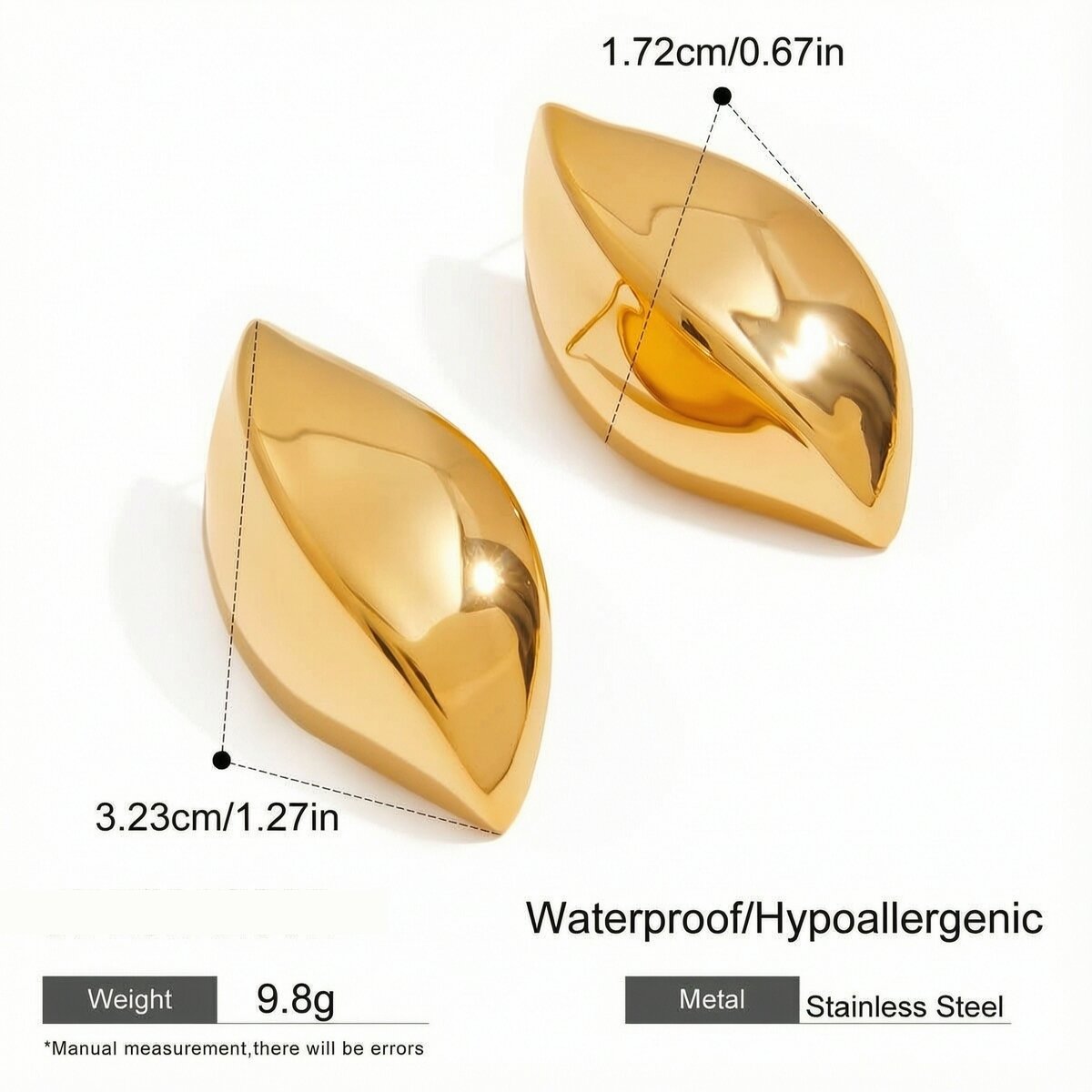 Simple Leaves Stainless Steel Waterproof Gold Color Stud Earrings h5 