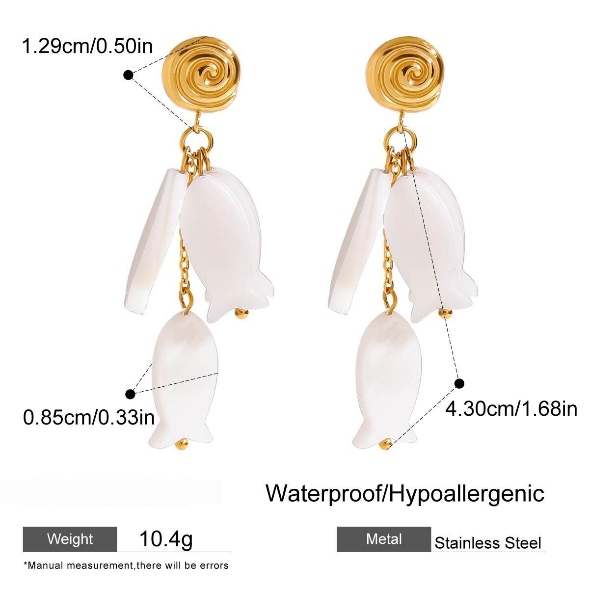 Pendientes De Cuentas Impermeables De Acero Inoxidable Con Forma De Pez Para Vacaciones h5 