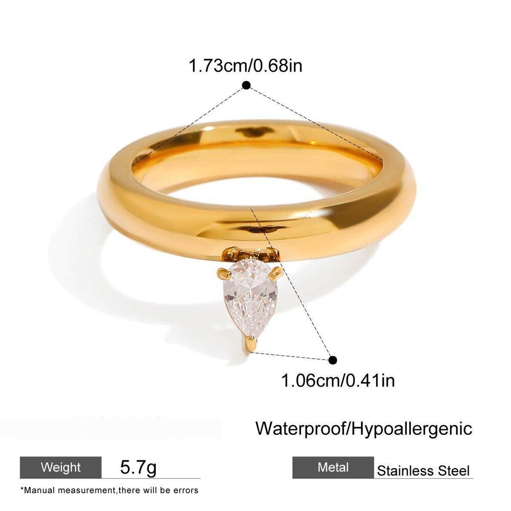 Classic Stainless Steel Waterproof Gold Color Gemstone Rings