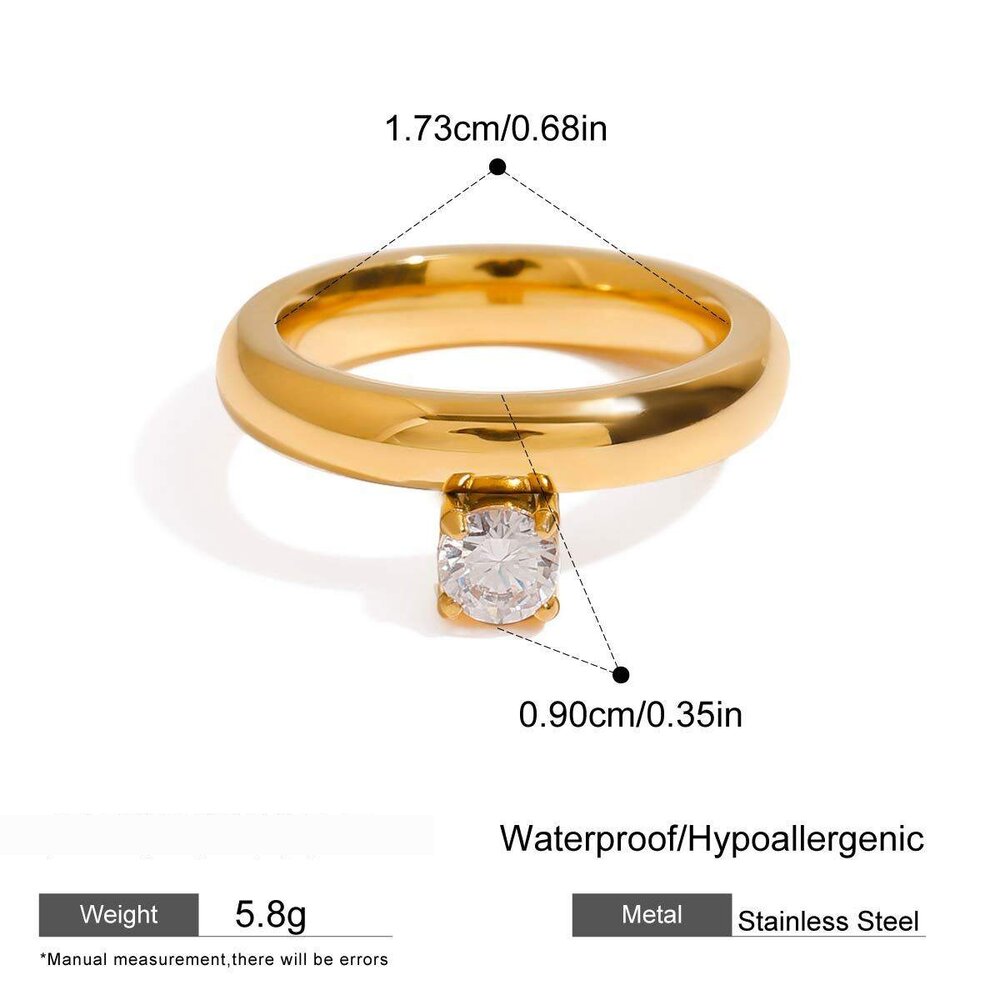 Classic Stainless Steel Waterproof Gold Color Gemstone Rings