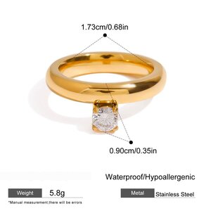 Classic Stainless Steel Waterproof Gold Color Gemstone Rings h5
