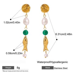 Oceanic Stainless Steel Waterproof Gold Color Drop Earrings h5 Picture2