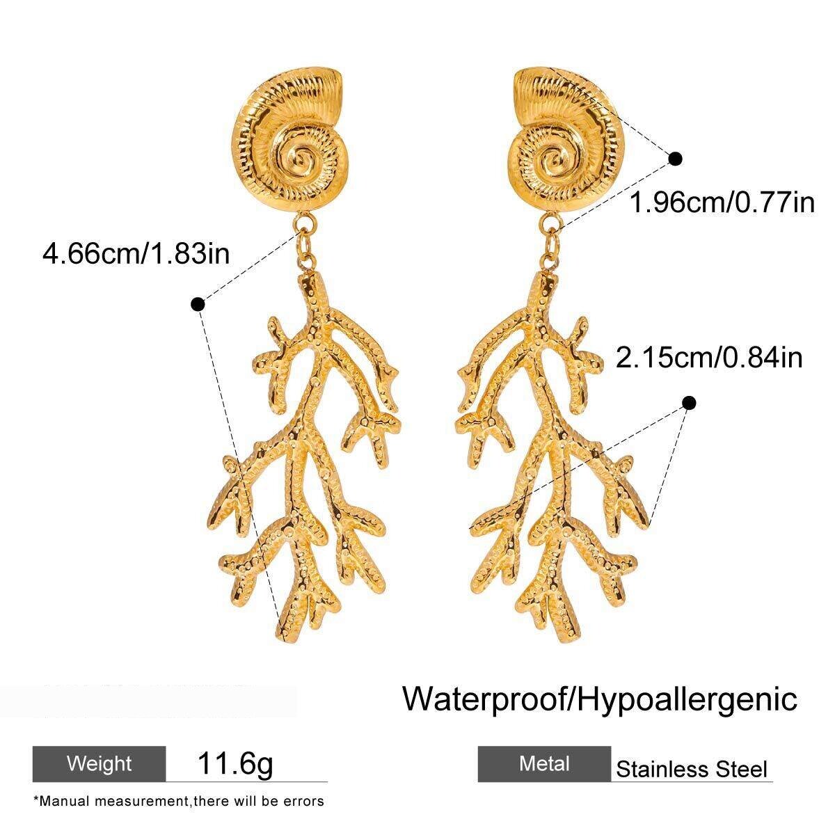Retro Coral Stainless Steel Waterproof Gold Color Drop Earrings Picture2