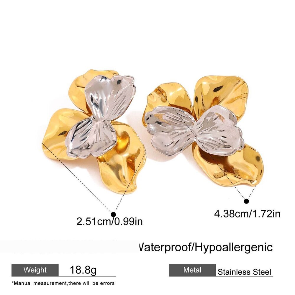 Retro Flower Stainless Steel Waterproof Mixed Color Stud Earrings Picture2