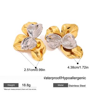 Retro Flower Stainless Steel Waterproof Mixed Color Stud Earrings h5 Picture2