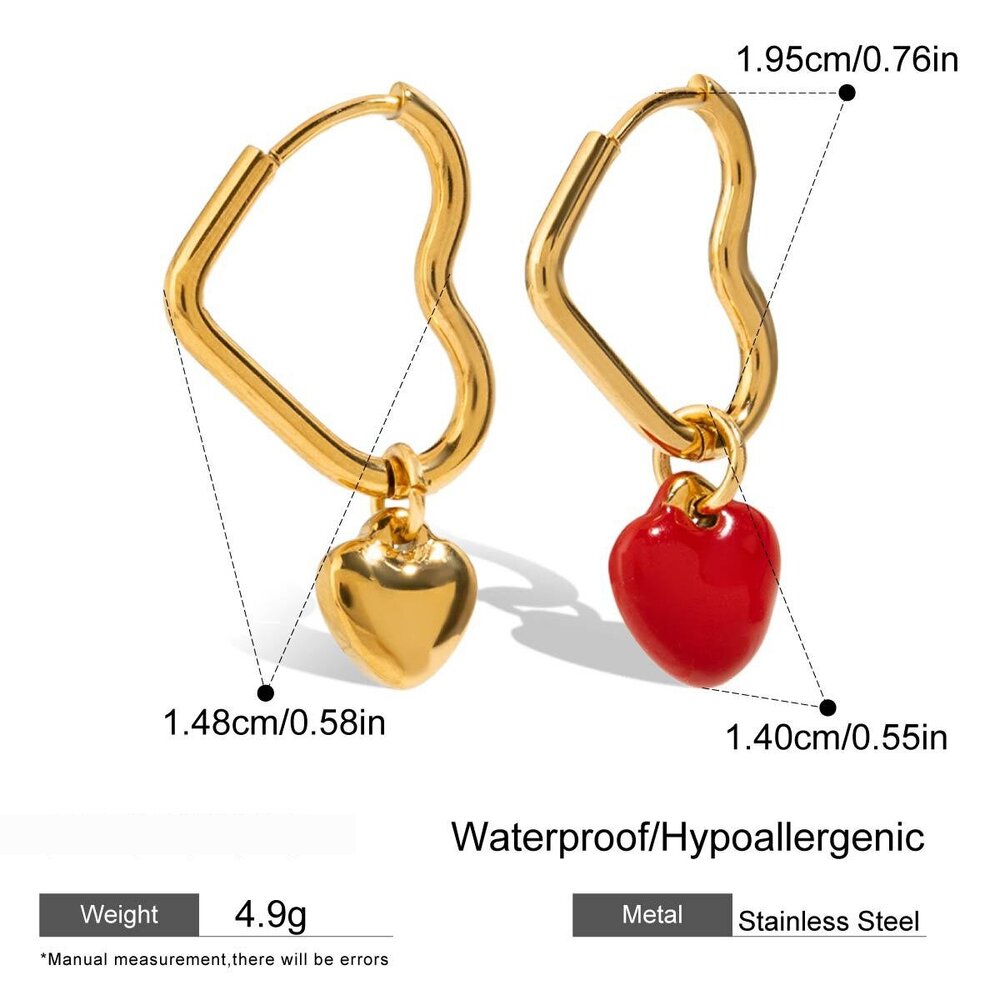 Pendientes Colgantes De Acero Inoxidable Dorados Con Forma De Corazón Estilo Imagen2