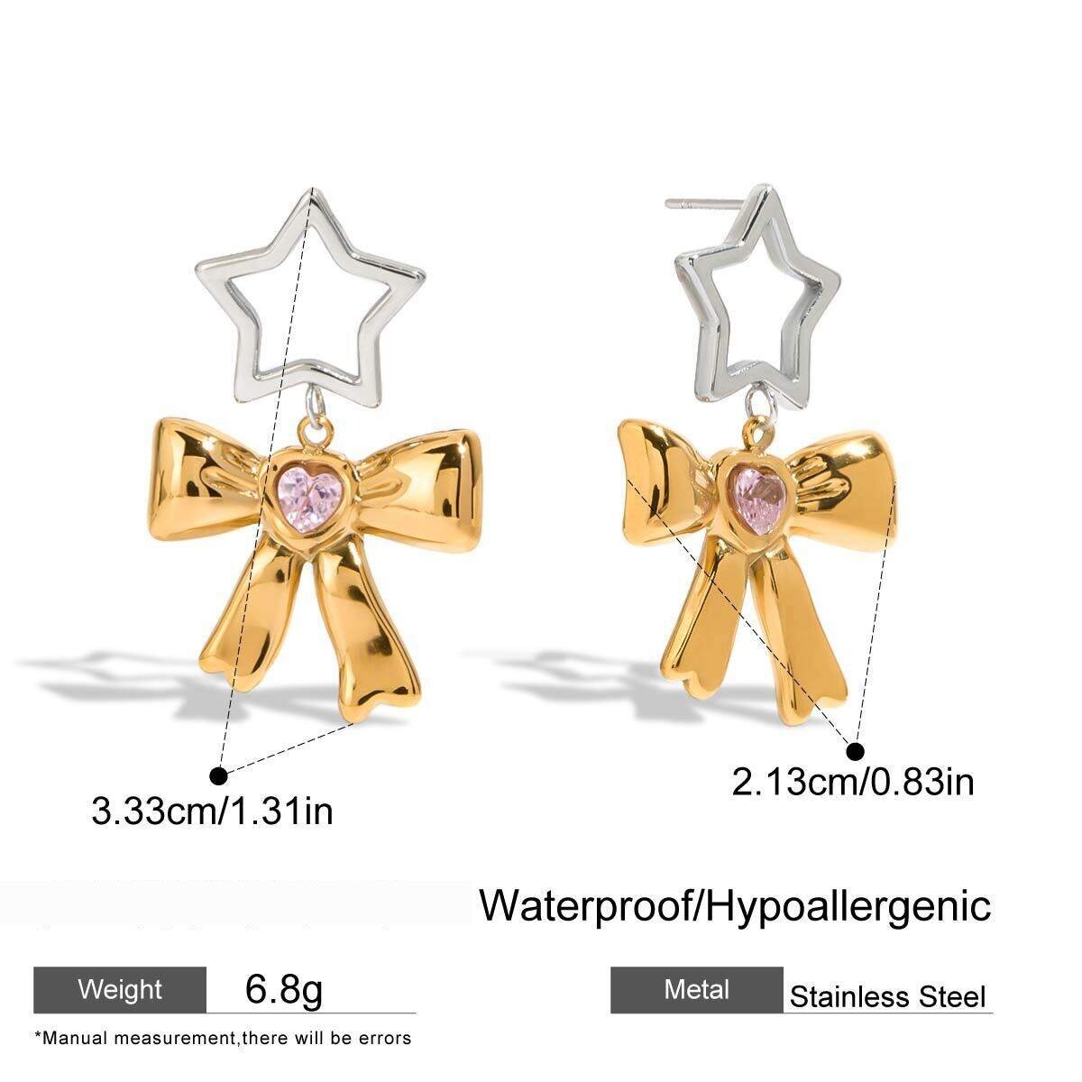  Style Bow Roestvrijstalen Oorbellen Met Gemengde Kleuren h5 Afbeelding2