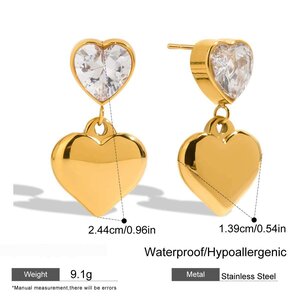 Simple Heart Stainless Steel Waterproof Gold Color Drop Earrings h5 Picture2