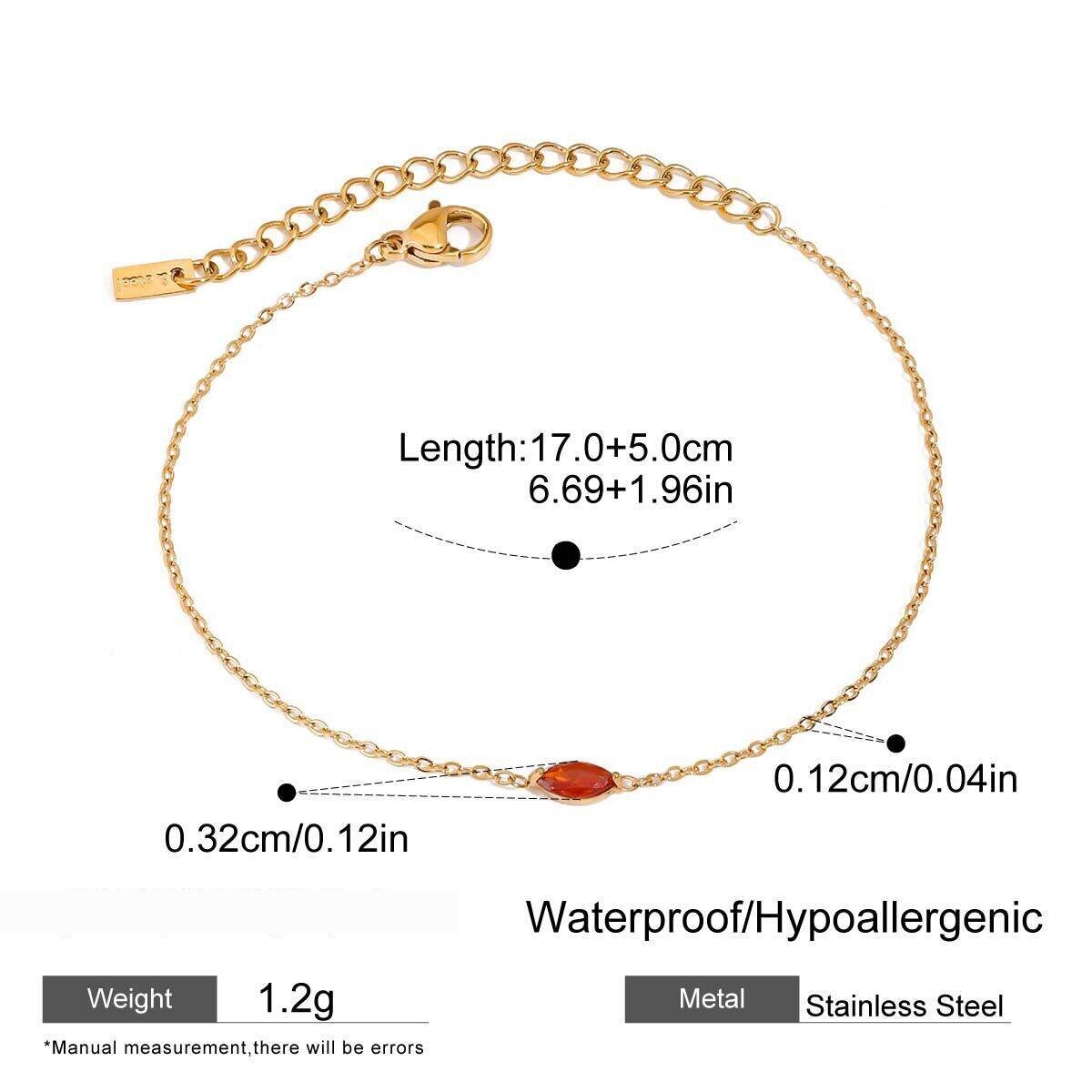 Simple Stainless Steel Waterproof Gold Color Birthstone Charm Bracelets 